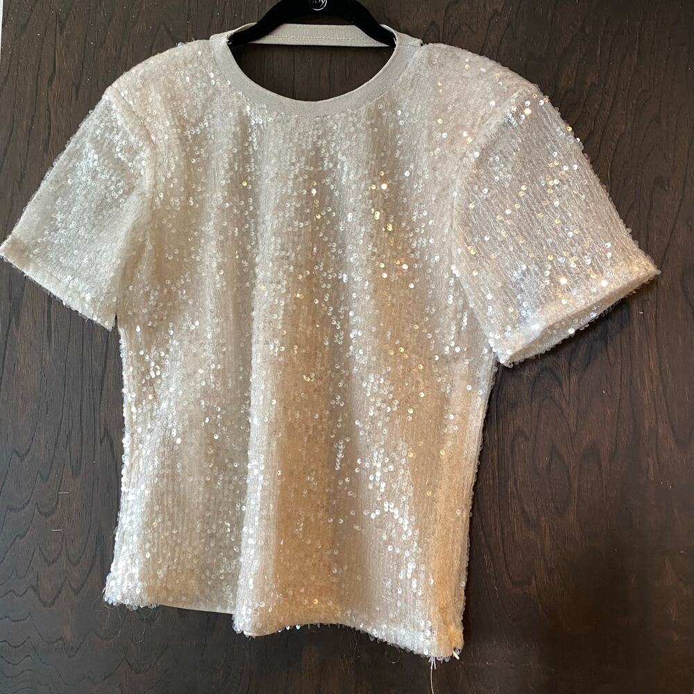 Grey Lab Sequin Short Sleeve Top Size Medium